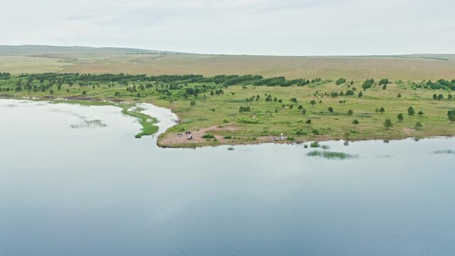 Beautiful lakes Shira and Bele, rivers and lakes of Khakassia, Aerial view, drone, Russia