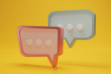 Fototapeta premium 3D render red and green Minimal chat bubble.Contact us or chat icon 3D in yellow background. Concept of communication, social media messages, SMS, comments. Golden chat bubble 3d rendering.