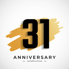 31 Year Anniversary Celebration with Gold Brush Symbol. Happy Anniversary Greeting Celebrates Event Isolated on White Background