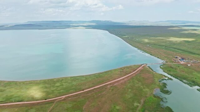 Beautiful lakes Shira and Bele, rivers and lakes of Khakassia, Aerial view, drone, Russia