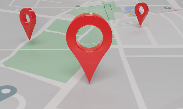 GPS. navigator pin checking  with map on beige background. Location pin, location map, location icon. 3d rendering illustration.