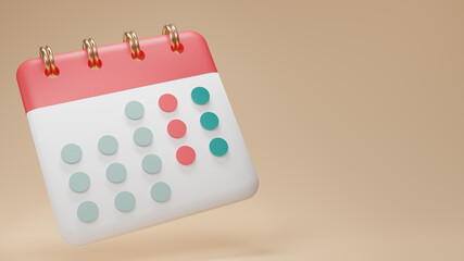 3D render minimal note icons with copy space for texts isolate on beige background. Blank paper calendar icons.  calendar date icon . 3D rendering