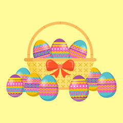 vector colorful eggs in basket