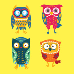 cute colorful owl character vector