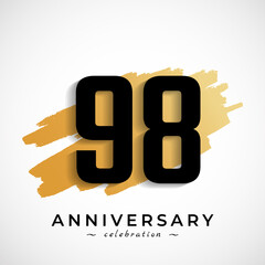 98 Year Anniversary Celebration with Gold Brush Symbol. Happy Anniversary Greeting Celebrates Event Isolated on White Background - obrazy, fototapety, plakaty