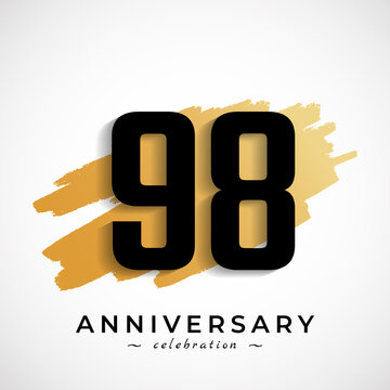 98 Year Anniversary Celebration with Gold Brush Symbol. Happy Anniversary Greeting Celebrates Event Isolated on White Background