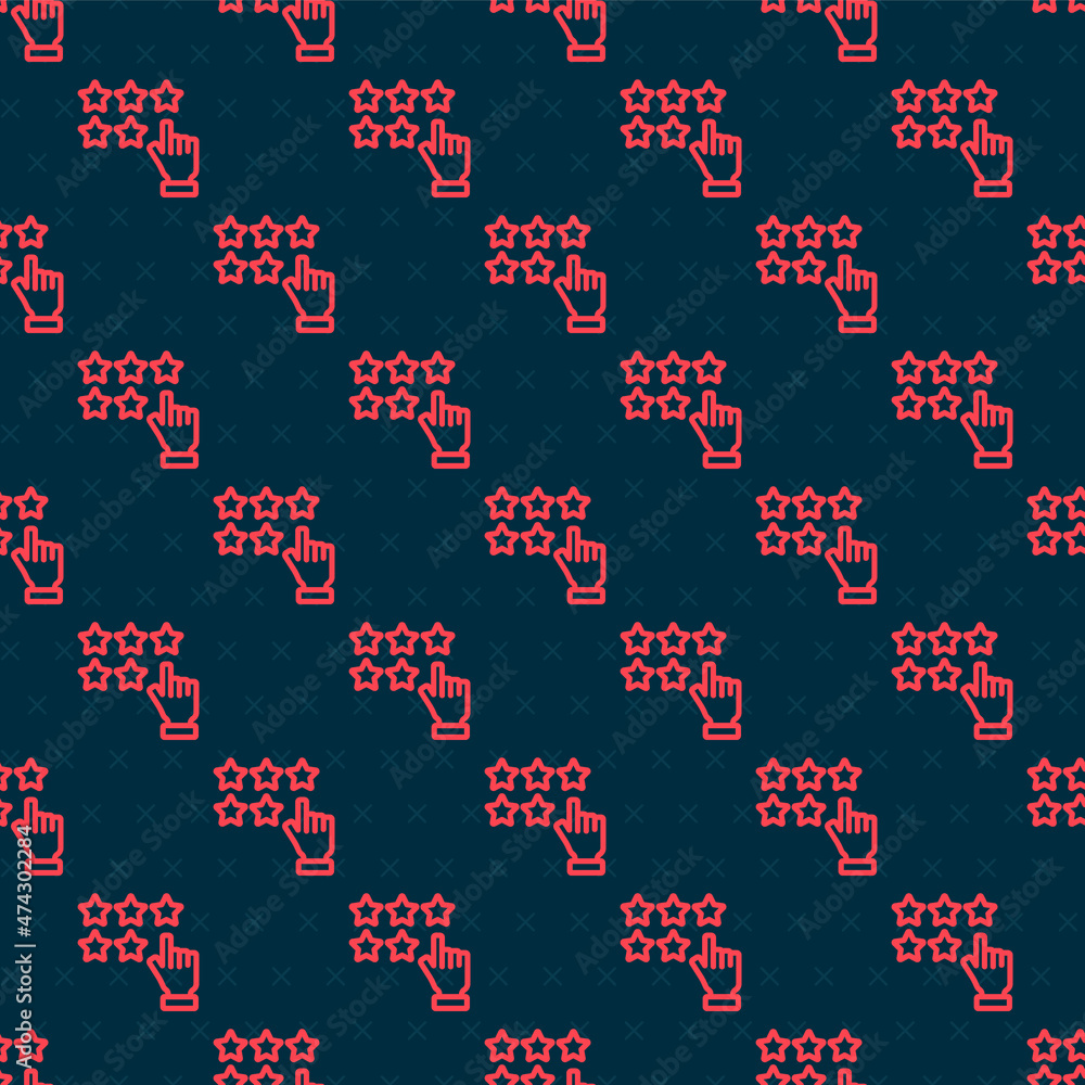 Aufkleber red line five stars customer product rating review icon isolated seamless pattern on black backgroun