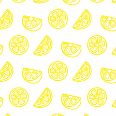 Fresh lemons background, hand drawn icons. Colorful wallpaper vector. Seamless pattern with fresh fruits collection. Decorative illustration, good for printing. Symbol of summer. Doodle style.