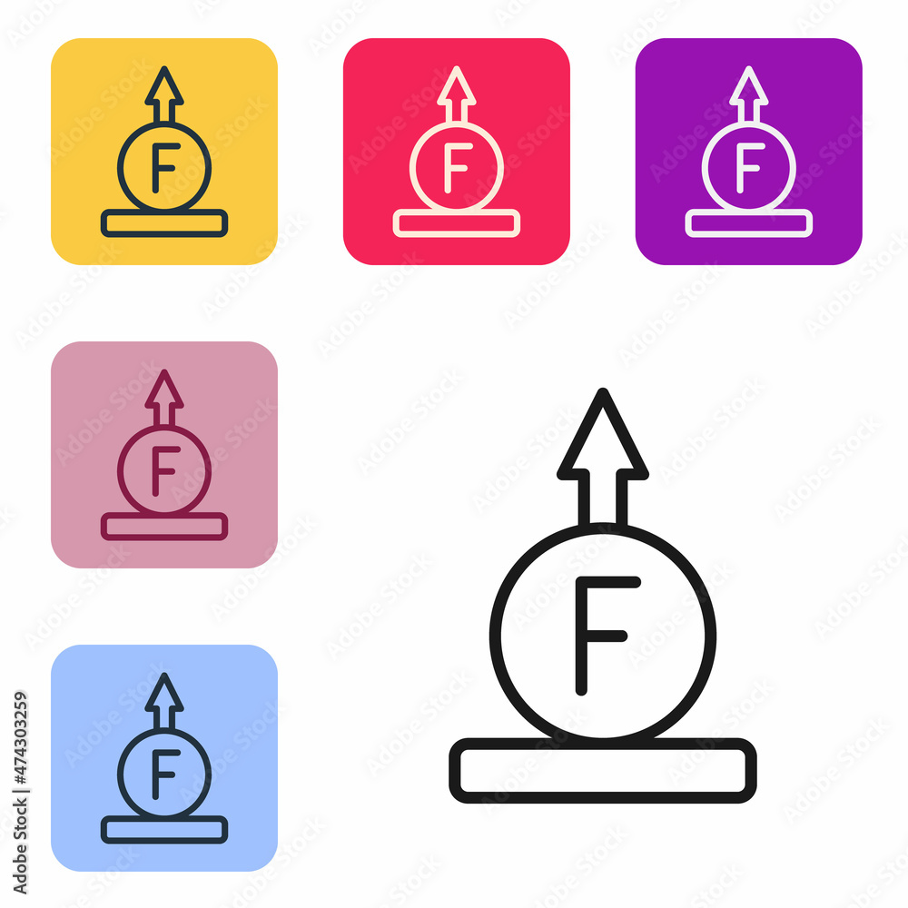 Poster black line force of physic formula calculation icon isolated on white background. set icons in color