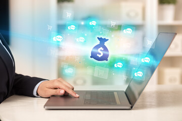 Businessman working on laptop with new business