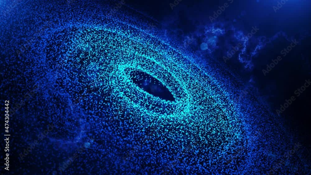 Poster abstract rotating blue shine dust and dots circular galaxy space with hole in the middle 3d perspect