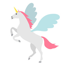 Vector flat hand drawn pegasus isolated on white background
