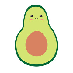 Vector flat hand drawn avocado with face isolated on white background