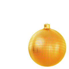 A golden, Christmas, round toy with a relief pattern. An isolated white background. 3D rendering.