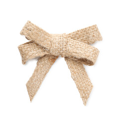 Pretty bow made of burlap isolated on white