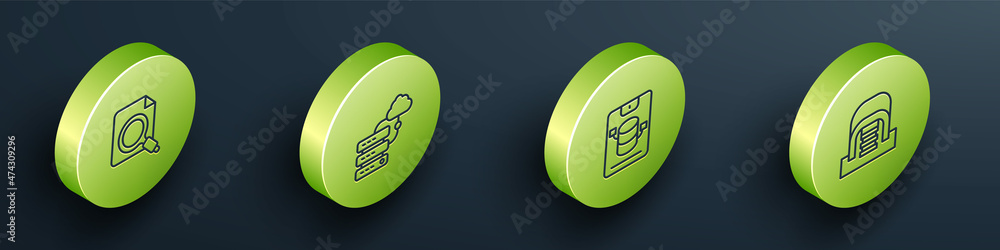 Poster set isometric line search concept with folder, network cloud connection, server, data, web hosting a