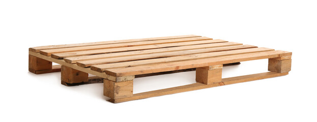 Wooden pallet isolated on white. Transportation and storage