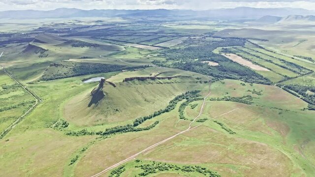 Beautiful panorama of mountains, Sunduki, Chests, Yenisei river, Khakassia, Russia, Nature of Russia, Taiga, Aerial view, drone