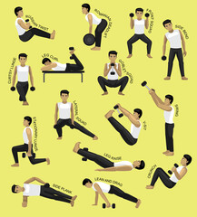 Dumbbell Moves With Names Manga Cartoon Vector Illustration