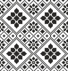 Vector seamless monochrome Ukrainian ornament. Cross stitch pattern. Slavic peoples pattern, Russian Belarusian, Bulgarian, Serbian, Polish
