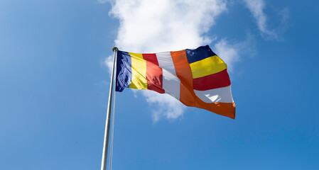 Waving colorful Buddhist Sri Lanlan Flag