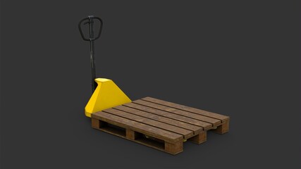 manual pallet jack with pallet 3D computer generated image