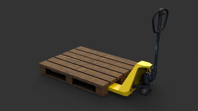 manual pallet jack with pallet 3D computer generated image