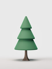 Stylized single tree, flat style green leaf and brown trunk isolated tree on a white background, 3d rendering
