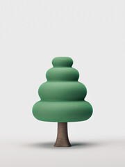 Stylized single tree, flat style green leaf and brown trunk isolated tree on a white background, 3d rendering