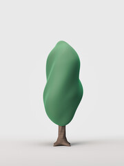 Stylized single tree, flat style green leaf and brown trunk isolated tree on a white background, 3d rendering