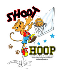 Cartoon Tiger Boy Playing Basketball  illustration