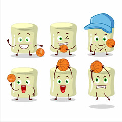 Talented banana marshmallow cartoon character as a basketball athlete