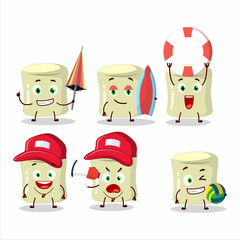 Obraz premium Happy Face banana marshmallow cartoon character playing on a beach