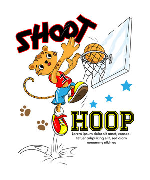 Cartoon Tiger Boy Playing Basketball  illustration