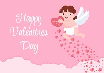 Happy Valentine's Day Flat Design Illustration Which is Commemorated on February 17 with Cute Cupid, Angels on Clouds for Love Greeting Card
