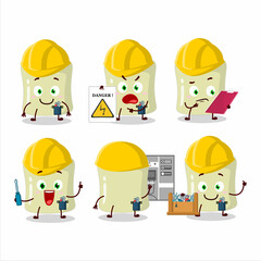 Professional Lineman banana marshmallow cartoon character with tools