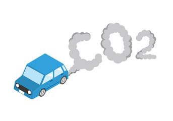 車の排気ガスとCO2の文字イラスト