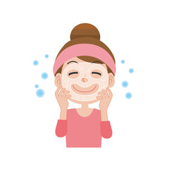 美容パックで潤う笑顔の女性