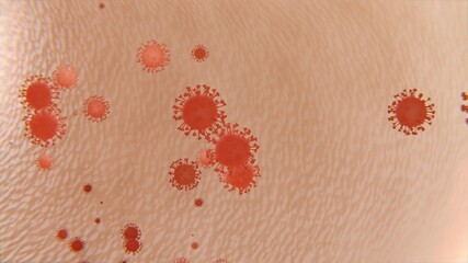 Virus cells on blood with  background, 3d illustration