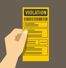 Hand holding yellow violation ticket. Isolated North American parking fine. Flat vector illustration template. - obrazy, fototapety, plakaty