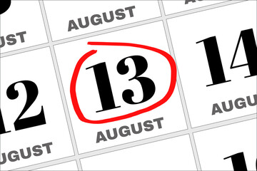 August 13 written on a calendar to remind you an important appointment.