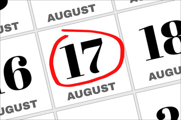 August 17 written on a calendar to remind you an important appointment.
