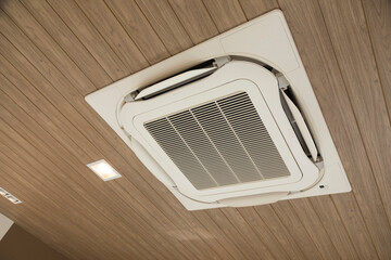 ceiling type air conditioners and split systems with wood ceiling.