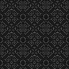 Dark background pattern with decorative elements on a black background. Fabric texture swatch, seamless wallpaper. Vector illustration