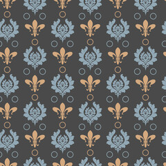 vintage decorative background image in Victorian style on a dark background. Fabric texture swatch, seamless wallpaper. Vector illustration