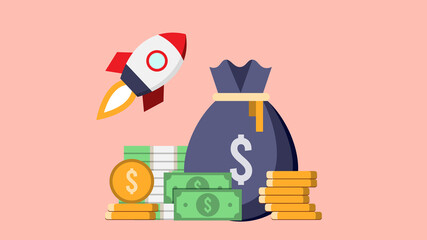 concept vector of financial investment for good business become success, dollars banknotes flat style vector illustration