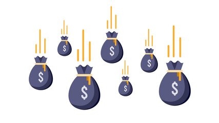 concept vector of falling money bag from above, isolated on white backgound. vector illustration