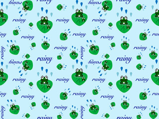 Frog cartoon character seamless pattern on blue background. Pixel style