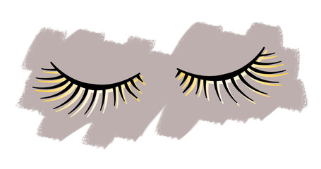 Woman Line art pair false Eyelash on brown background. Fashion illustration