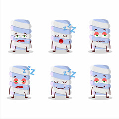 Cartoon character of blue marshmallow twist with sleepy expression